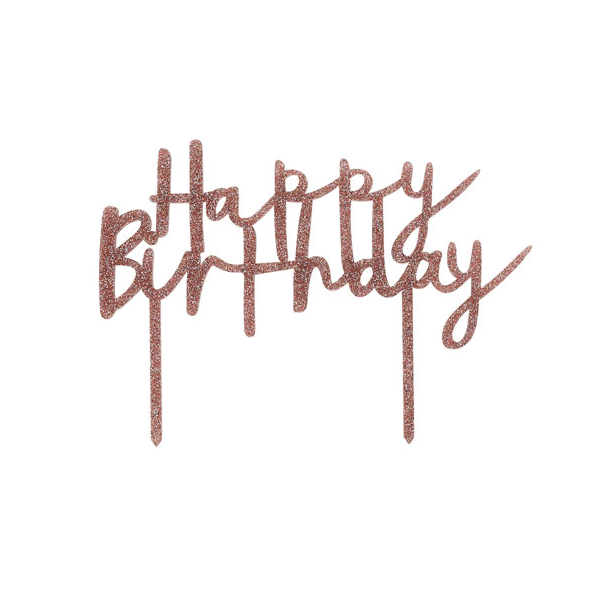 Rose Gold Glitter Happy Birthday Cake Topper