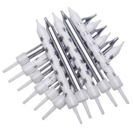 Metallic Star Mix Candles Silver with Holders