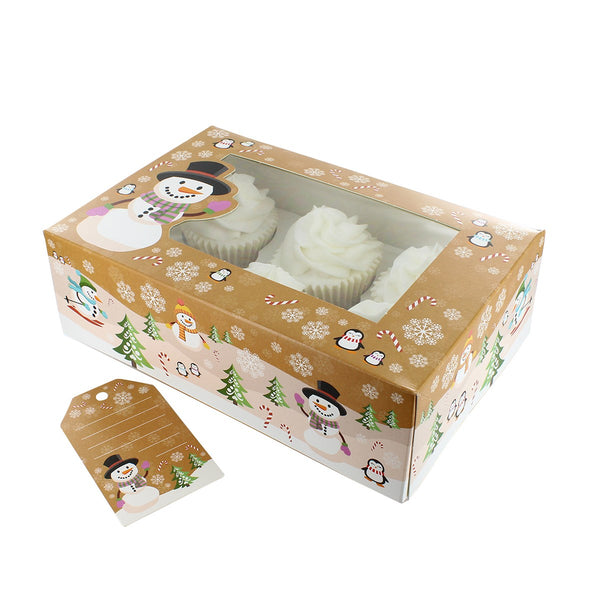 6/12 Cupcake Box & Gift Tag - Snowman Cupcake Box