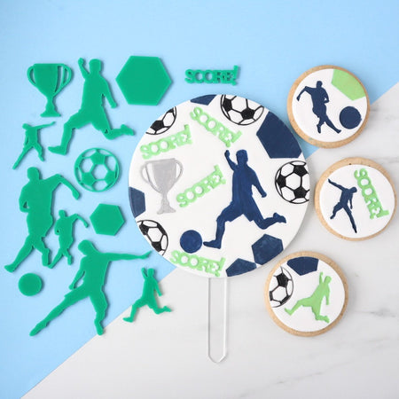 Blue Footballer Resin Cake Topper & Blue Happy Birthday Motto
