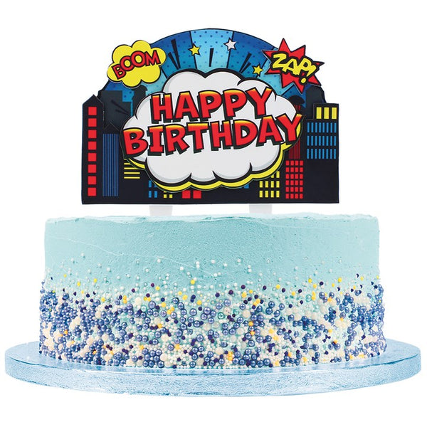 Superhero Happy Birthday Cake Decoration 160x 160mm (Inc Pic)