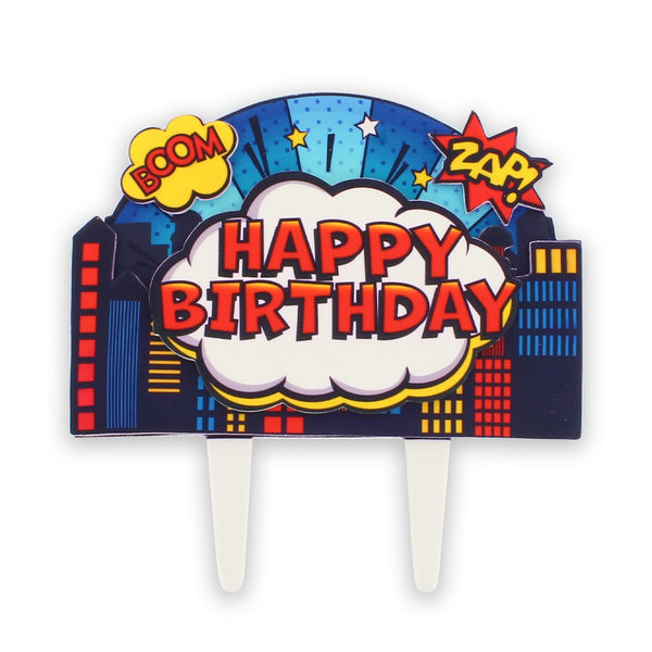 Superhero Happy Birthday Cake Decoration 160x 160mm (Inc Pic)