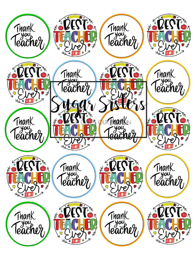 Thank You Teacher  Edible Toppers - (20 Toppers)