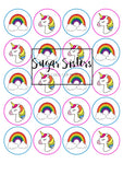 Unicorn & Rainbow  Edible Toppers - (20 Toppers)
