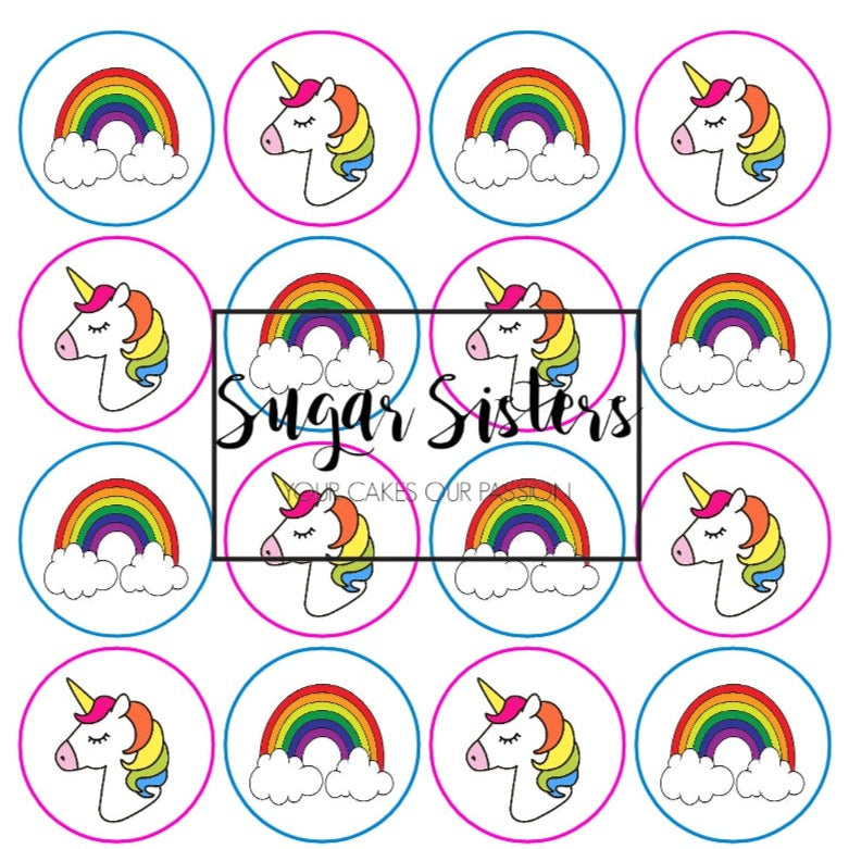 Unicorn & Rainbow  Edible Toppers - (20 Toppers)