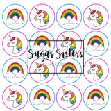 Unicorn & Rainbow  Edible Toppers - (20 Toppers)