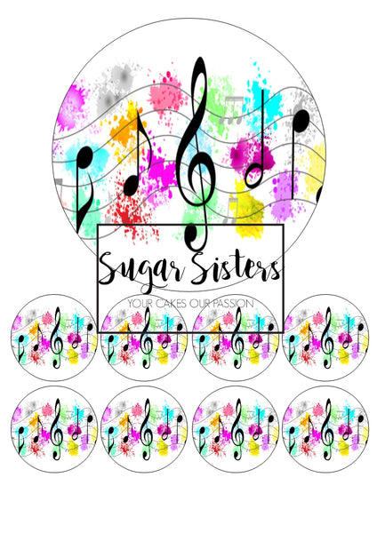 Music Notes  Edible Topper - (1 x 6" Disc ) (8 x 2" Discs)