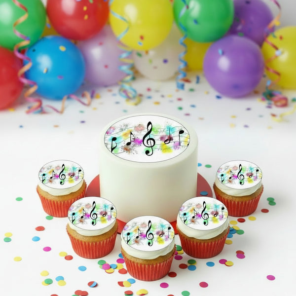 Music Notes Edible Topper - (1 x 6" Disc ) (8 x 2" Discs)