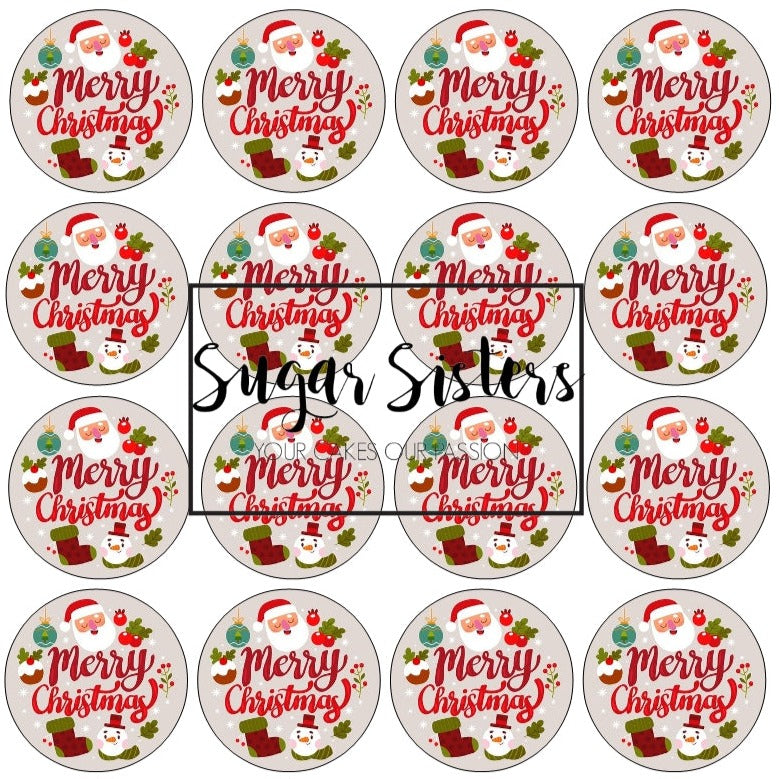 Merry Christmas Edible Toppers - (20 Toppers)