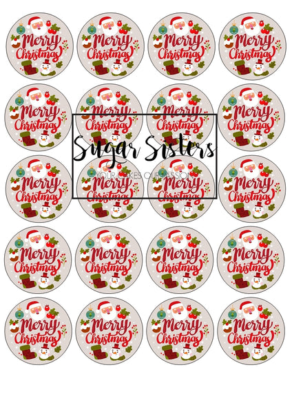 Merry Christmas Edible Toppers - (20 Toppers)