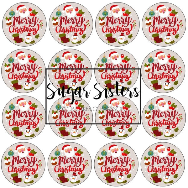 Merry Christmas Edible Toppers - (20 Toppers)