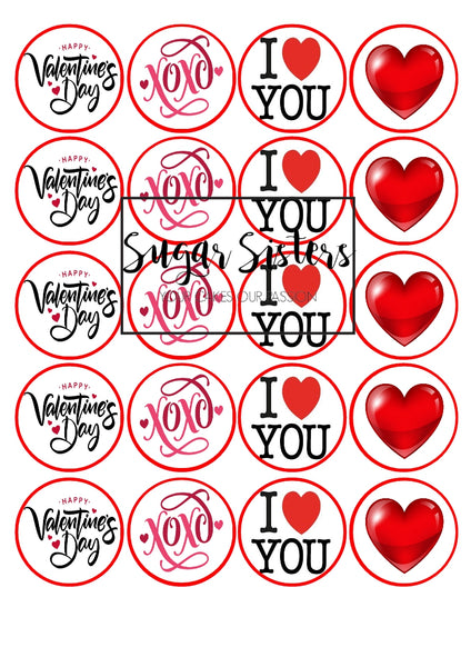 I LOVE YOU RED Edible Toppers - (20 Toppers)