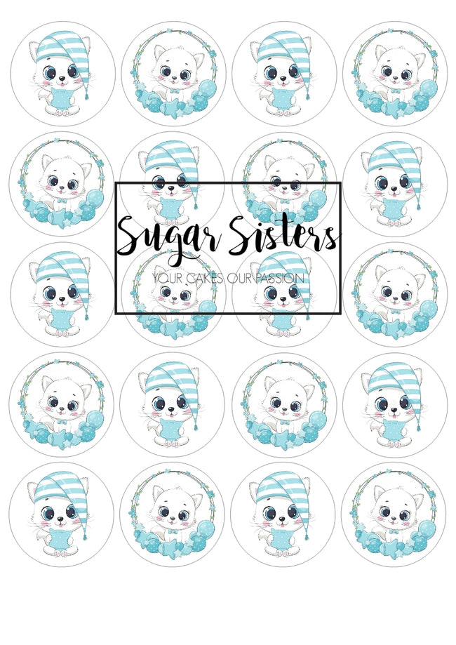 Cute Kitten Blue Edible Toppers - (20 Toppers)