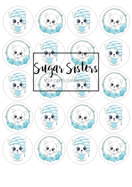 Cute Kitten Blue Edible Toppers - (20 Toppers)