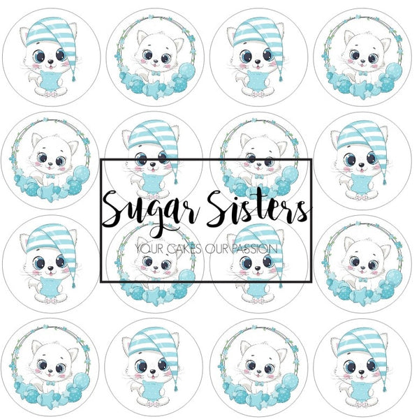 Cute Kitten Blue Edible Toppers - (20 Toppers)