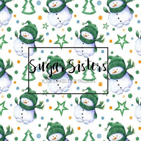 Snowman Green Hat Edible Image