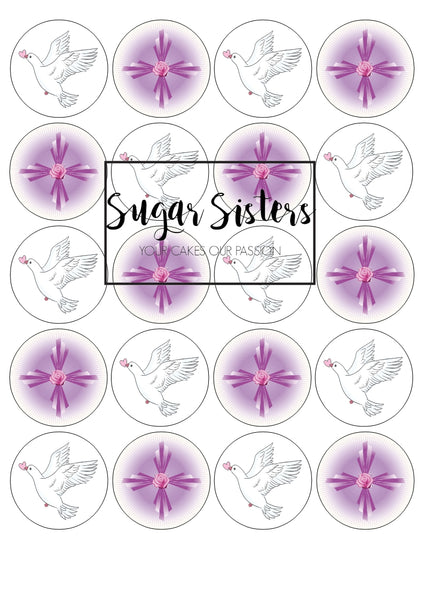 Pink Doves Edible Toppers - (20 Toppers)