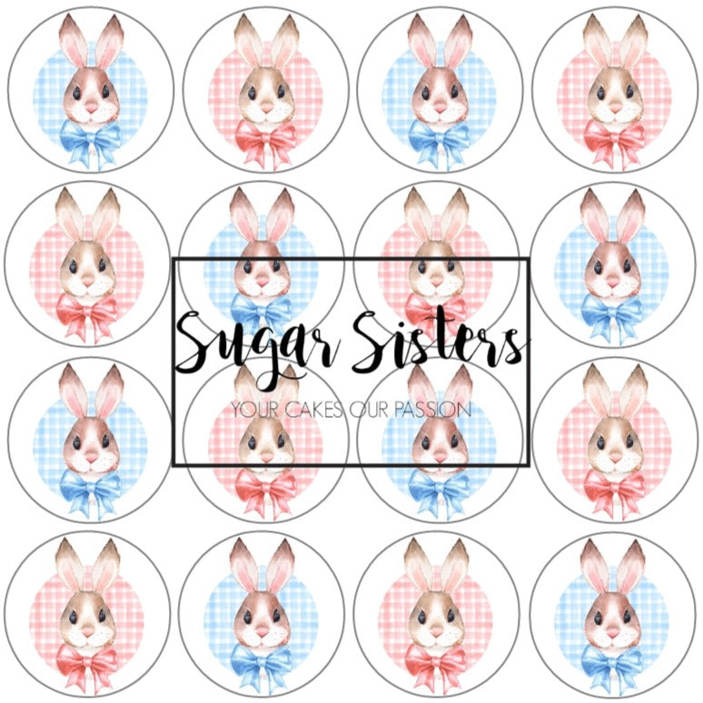 Pink & Blue Bunnies Edible Toppers - (20 Toppers)