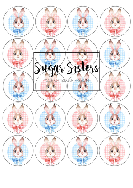 Pink & Blue Bunnies Edible Toppers - (20 Toppers)