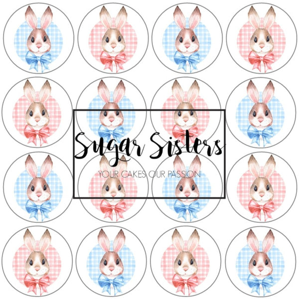 Pink & Blue Bunnies Edible Toppers - (20 Toppers)