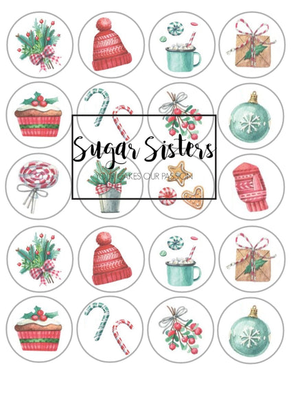 Vintage Christmas Edible Toppers - (20 Toppers)