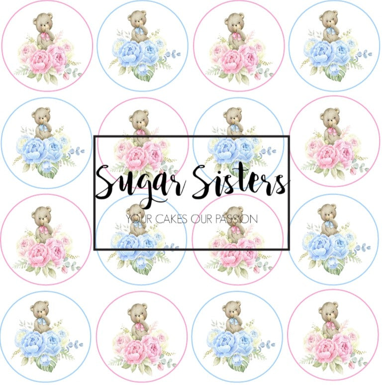 Pink & Blue Teddy Edible Toppers - (20 Toppers)