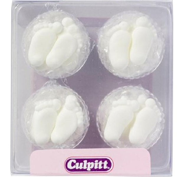White Baby Feet Sugar Decoration Pk 12
