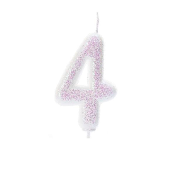 White Glitter Number 4 candle