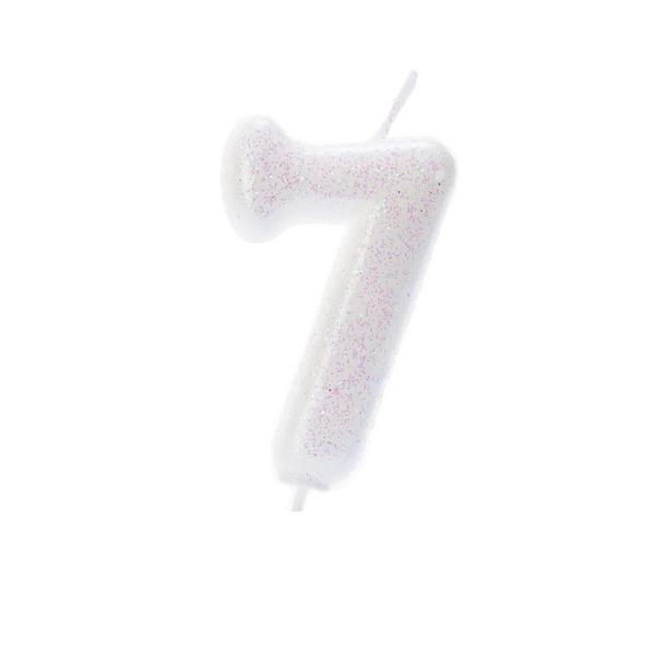 White Glitter Number 7 candle