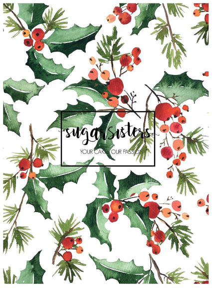 Watercolor Holly Edible Image