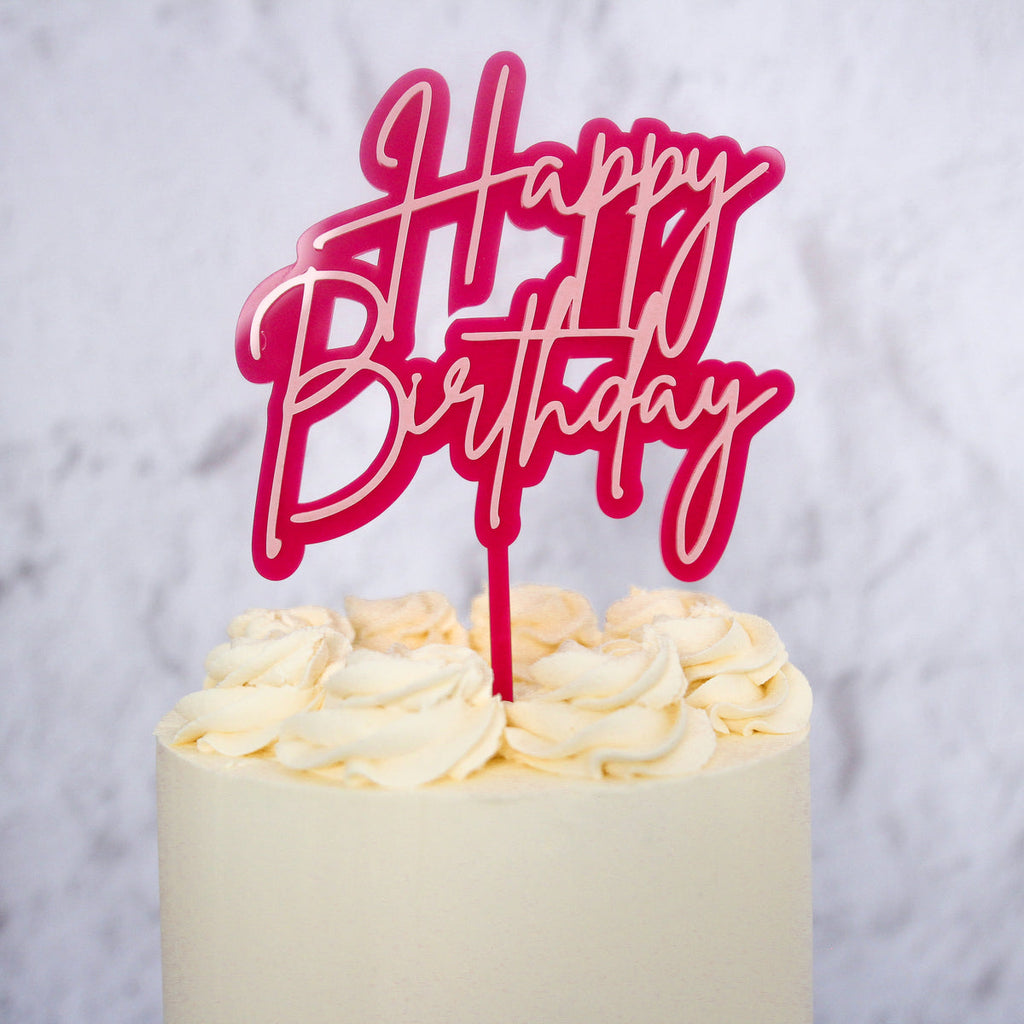 Happy Birthday Cake Topper Hot Pink - SWEET STAMP