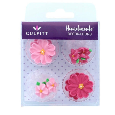 Hot Pink/Red Flowers Edible Toppers - (20 Toppers)