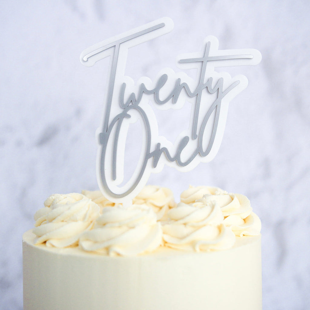 Twenty One Cake Topper Siver   - SWEET STAMP