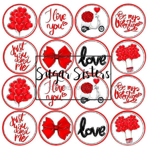 Love & Red Bow Edible Toppers - (20 Toppers)