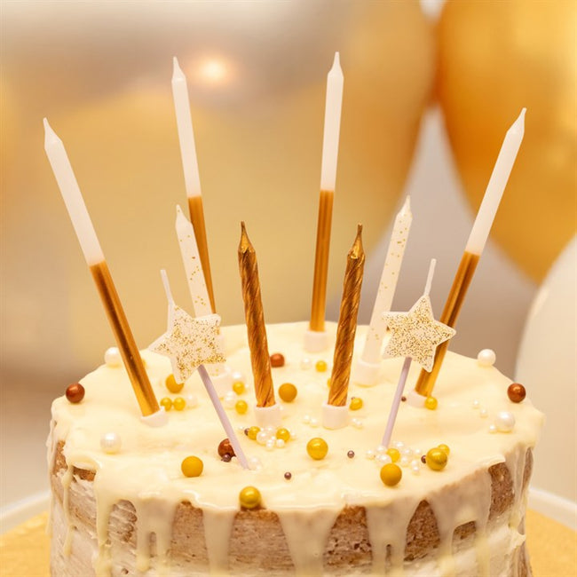 Gold Sparkle Cake Topper Candles Pk 10