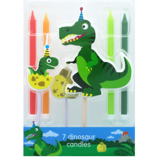 Dinosaur Cake Topper Candles Pk 7