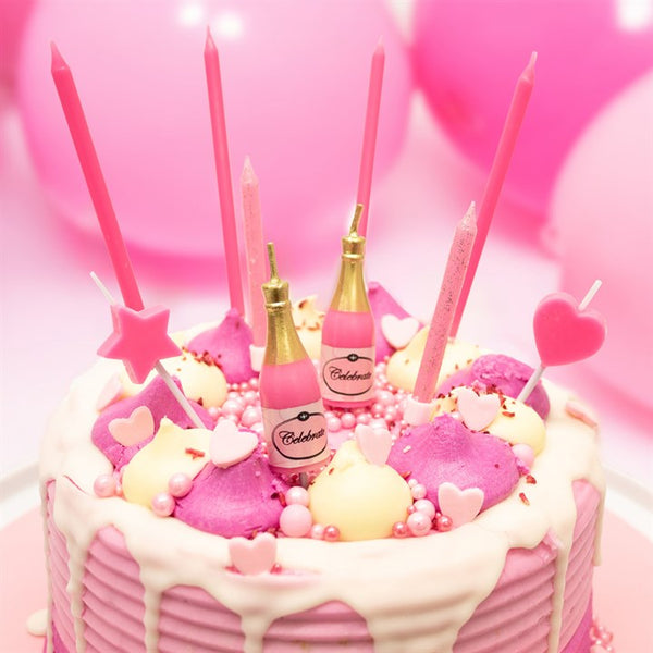 Pink Fizz Cake Topper Candles Pk 8