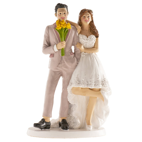 Bride And Groom With Flowers 16cm