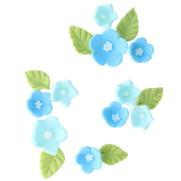 Sugar Decoration Blue Flowers & Leaves Pk 16