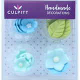 Sugar Decoration Blue Flowers & Leaves Pk 16