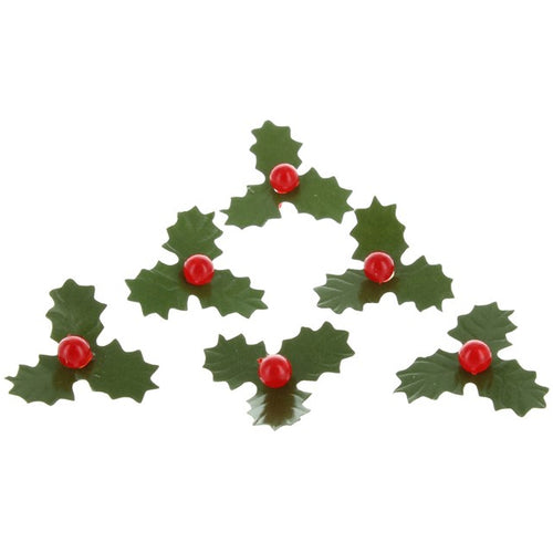 Paper/Plastic Holly Cake Topper Pk 25