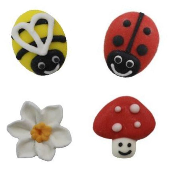 Ladybird Bee Mushroom & Daisy Sugar Decorations Pk 12