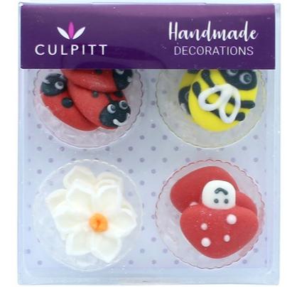 Ladybird Bee Mushroom & Daisy Sugar Decorations Pk 12