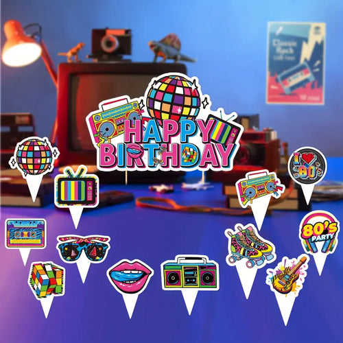 SUGAR SISTERS - 80s Themed Cake Topper and Picks Pk 13