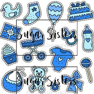 Christening Blue Edible Toppers - (20 Toppers)