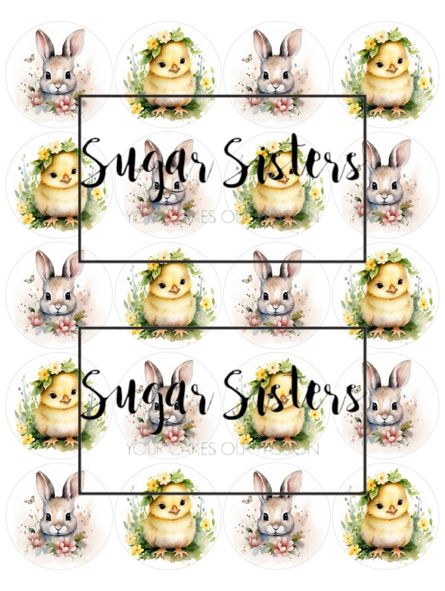 Baby Chick & Bunny Easter Edible Toppers - (20 Toppers)