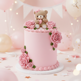Cute Teddy with Pink Heart Cake Decoration  DECO-CAKE