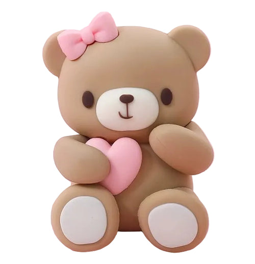 Cute Teddy with Pink Heart Cake Decoration  DECO-CAKE