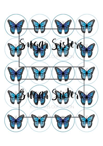 Blue Butterflies Edible Toppers - (20 Toppers)