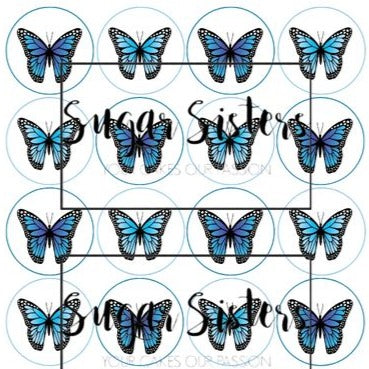 Blue Butterflies Edible Toppers - (20 Toppers)